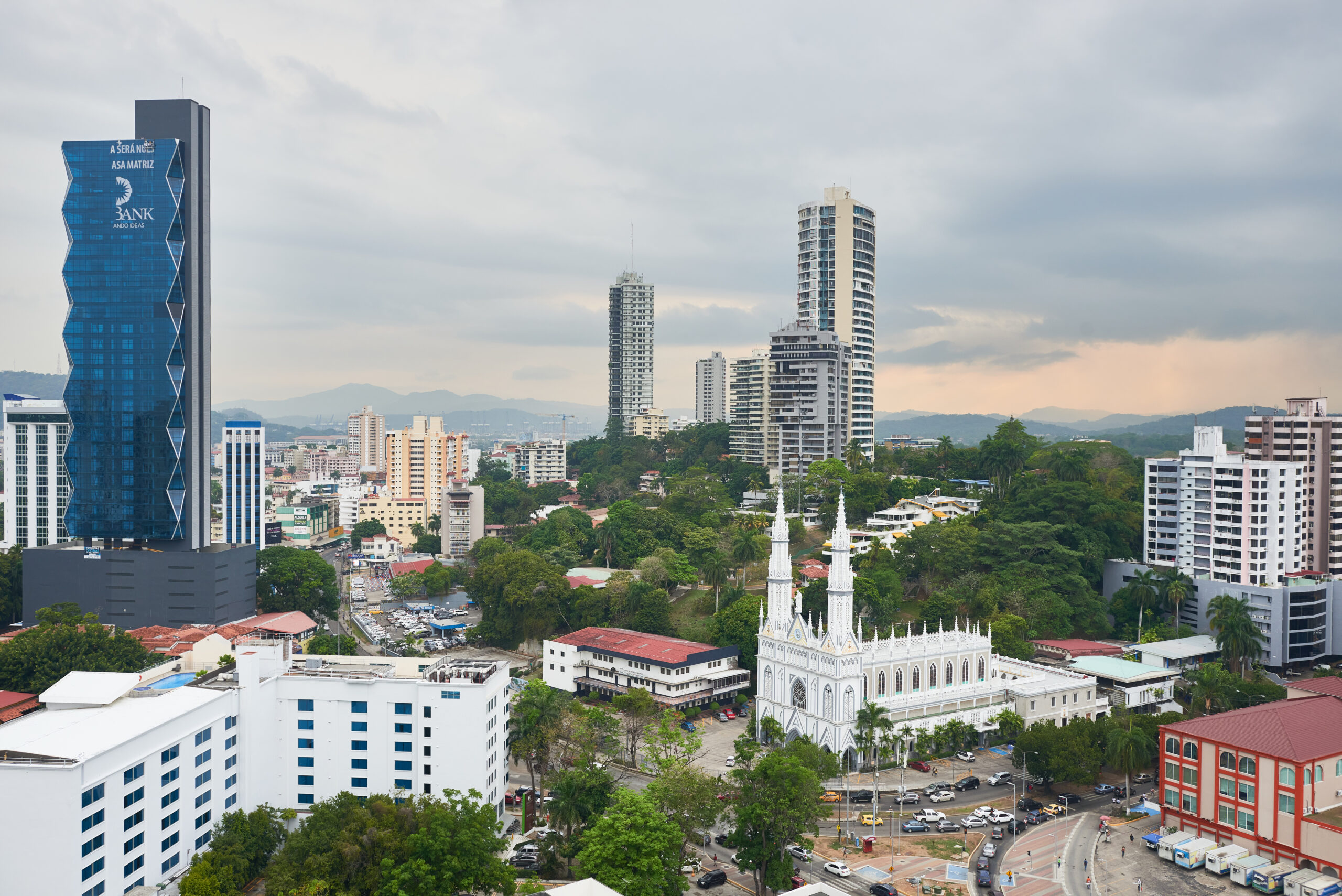 Skyline of Panama City showing modern skyscrapers in Panama, a popular destination for residency and relocation