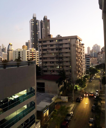 El Cangrejo neighborhood in Panama City with residential apartment buildings and walkable streets popular with expats