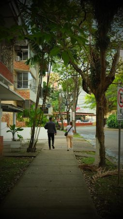 El Cangrejo Panama City walkable residential street with expats walking near Via Argentina